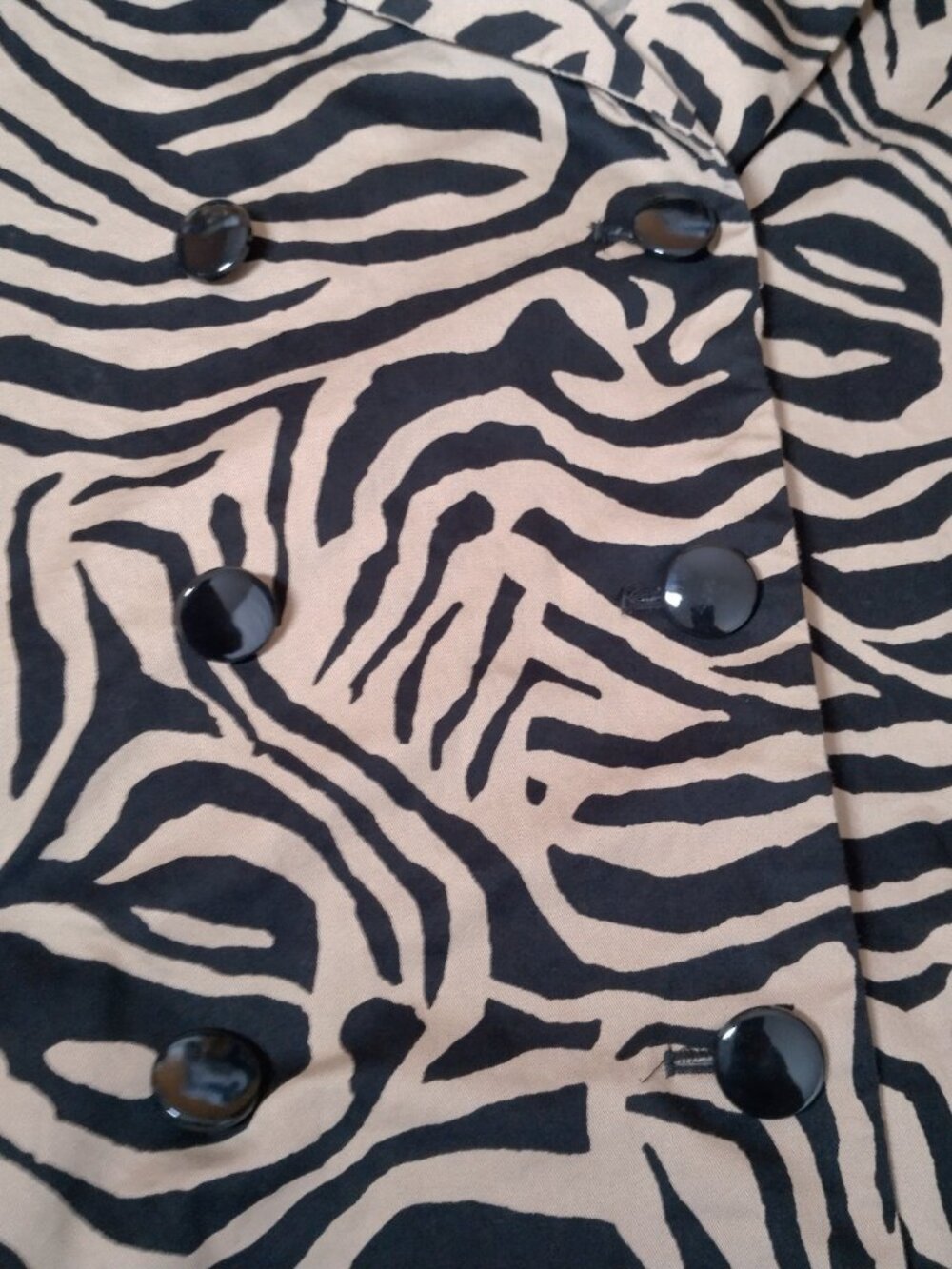 Dana Buchman Jacket Small Long Animal Print Brown Black Zebra Cotton Belt Blazer - Picture 16 of 16